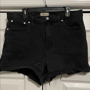 EUC Madewell High Rise Denim Shorts Black Distressed Raw Hem Size 33
